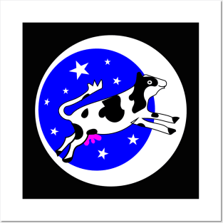 Funny Cow with Moon and Stars Posters and Art